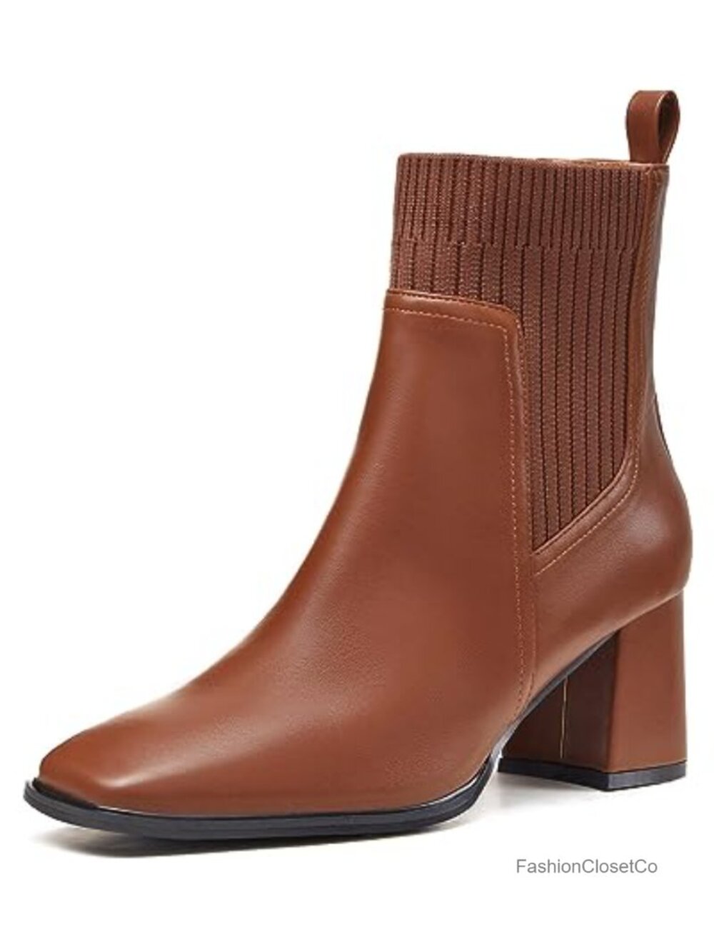 Faux Suede Slip On Ankle Booties Chunky Block Heel Square Toe Splicing Sock